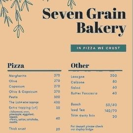 Seven Grain Bakery Take Away Pizza on Sunday June 14 2020